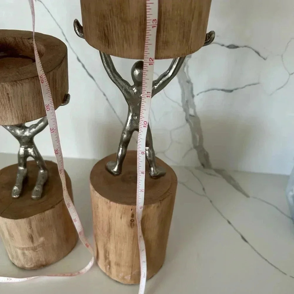 Set Of 2 PIER 1 WOODEN MAN CANDLE HOLDER Made In India - Picture 10 of 10